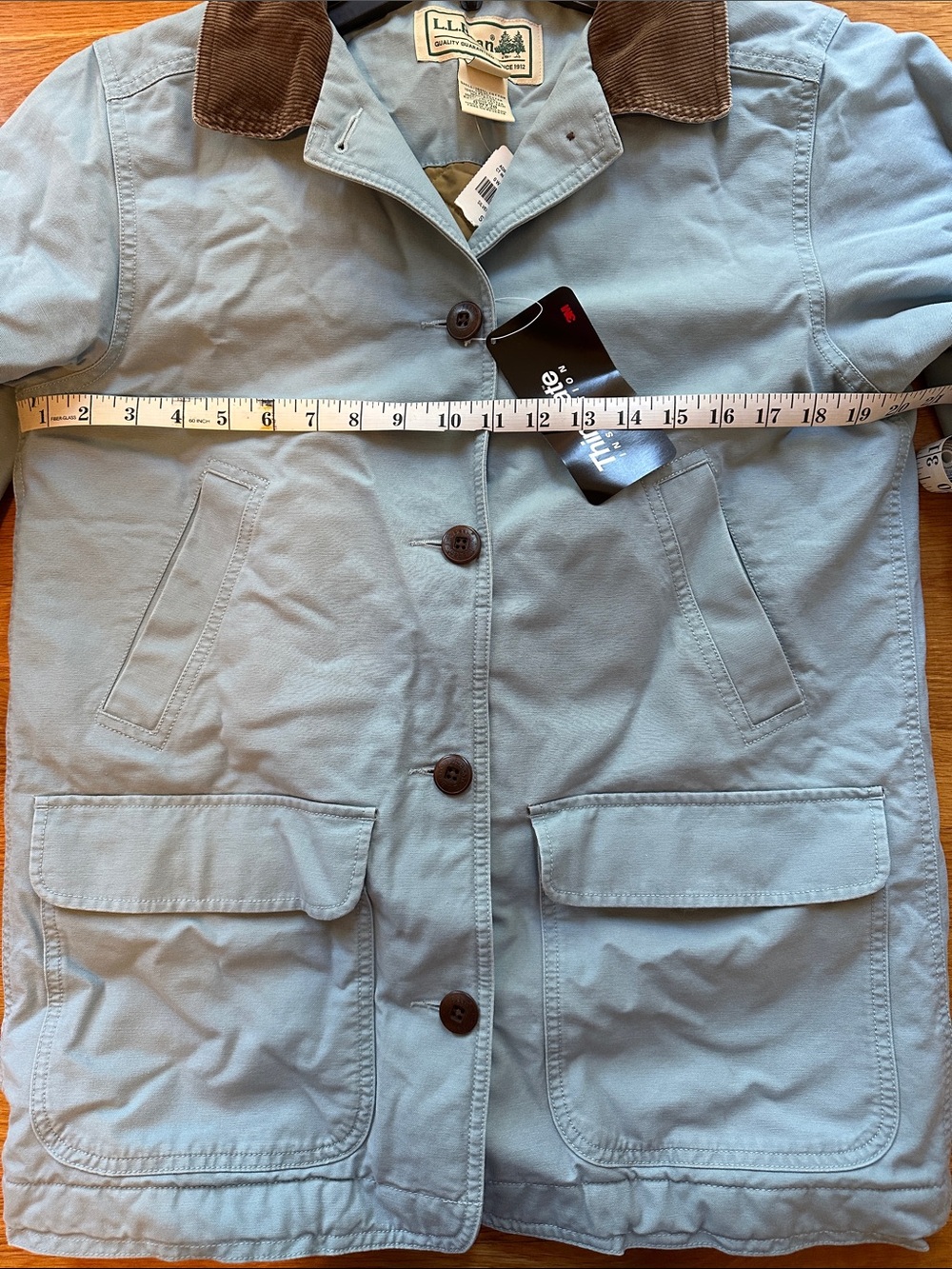 L.L. Bean NWT Barn Utility Jacket light blue w/ Brwn.Corduroy Collar size small - Picture 6 of 8